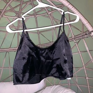silk satin Tank Crop Top with adjustable spaghetti straps - Black Mini Crop Top